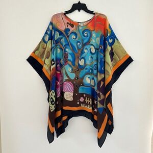 Dilemma Dhun Shroff 100% Silk Kaftan Poncho Art to Wear Colorful Maximalist Boho